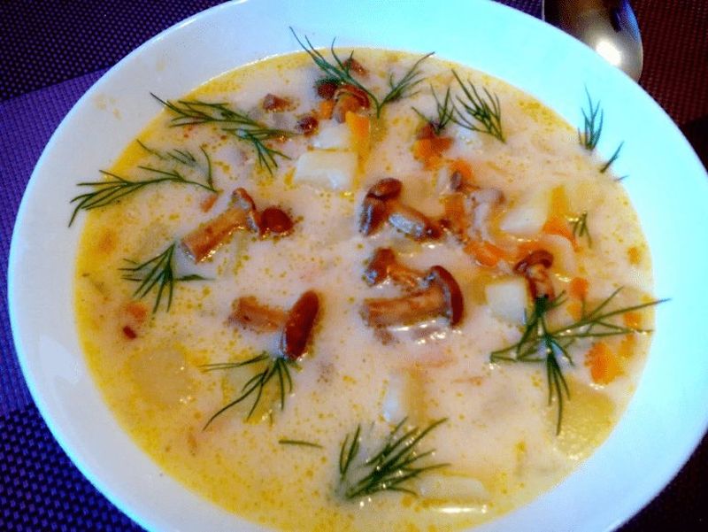 Суп з маринованими опеньками і з плавленим сирком